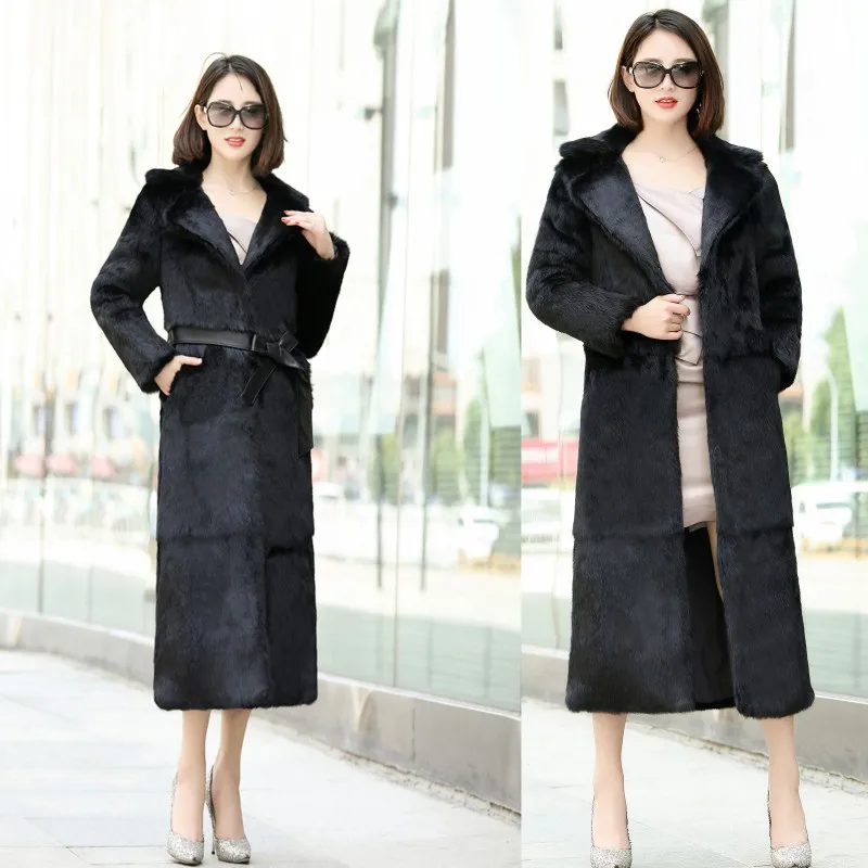 Женское пальто из натурального кроличьего меха длиной 125 см|outerwear coat|rabbit fur coatrabbit