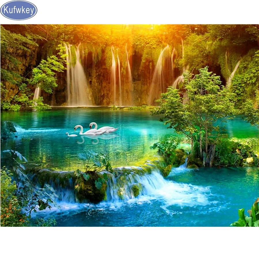 

waterfall,5D,Diamond Painting lake,swan,Stitch Cross,3d pictures,image,Full,Diamond Embroidery,Diamond Mosaic,Needlework,Crafts