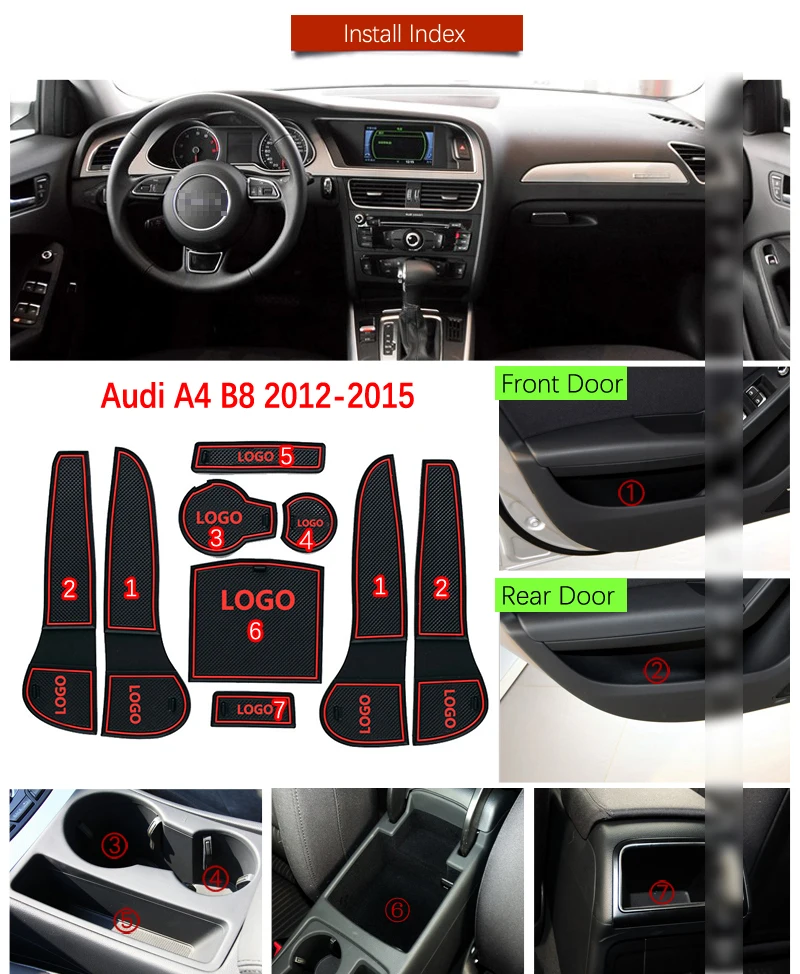 Противоскользящий резиновый подстаканник для Audi A4 B8 2012 2013 2014 2015 8K RS4 S4 S line RS 4