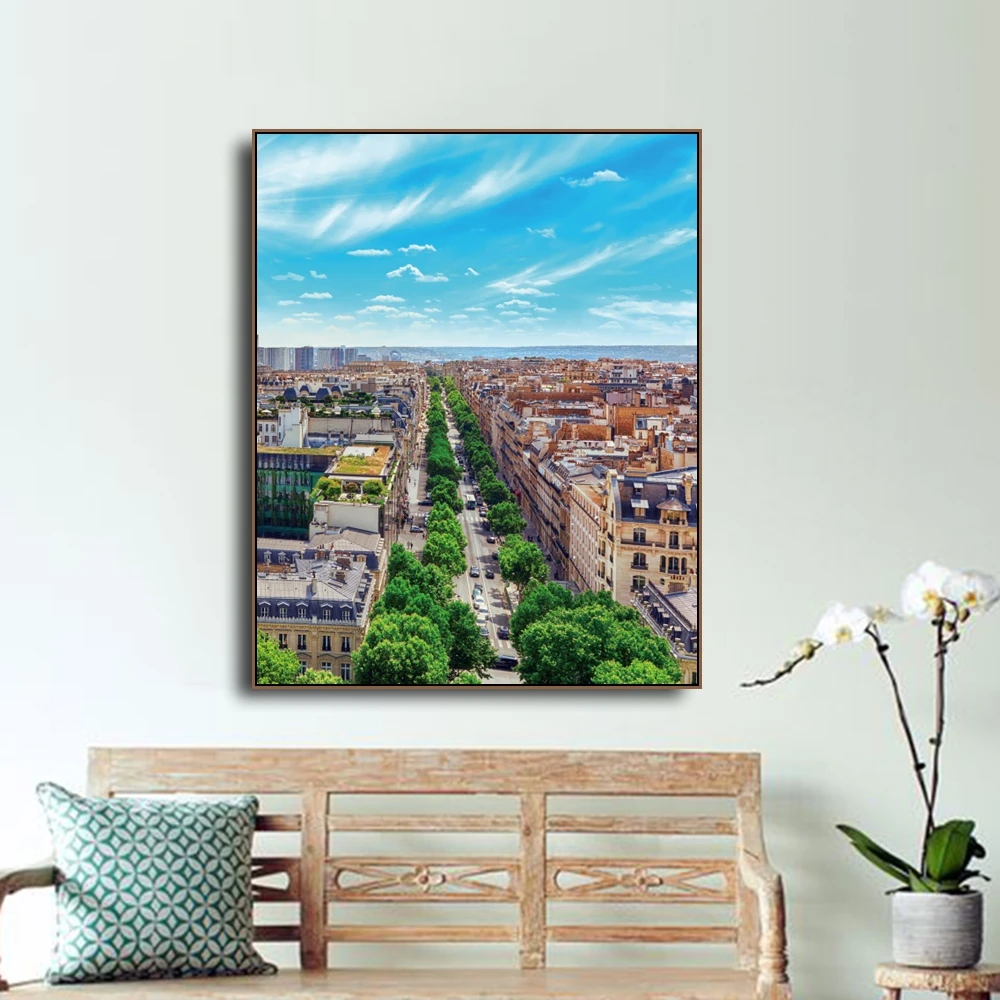 

Laeacco Calligraphy Painting Canvas Beautiful Panoramic View of Paris Posters and Prints Wall Art Picture Living Room Home Decor