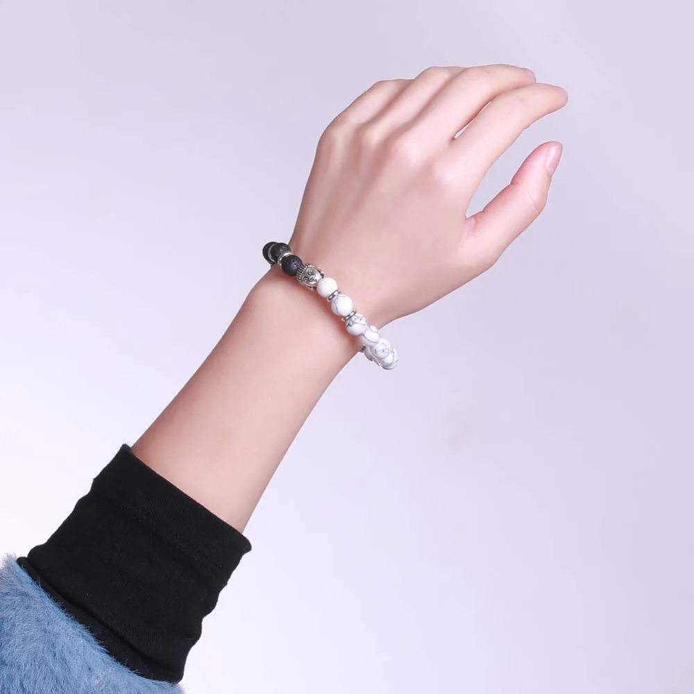 Браслет из черной лавы 8 мм с бусинами античный серебряный браслет для молитва