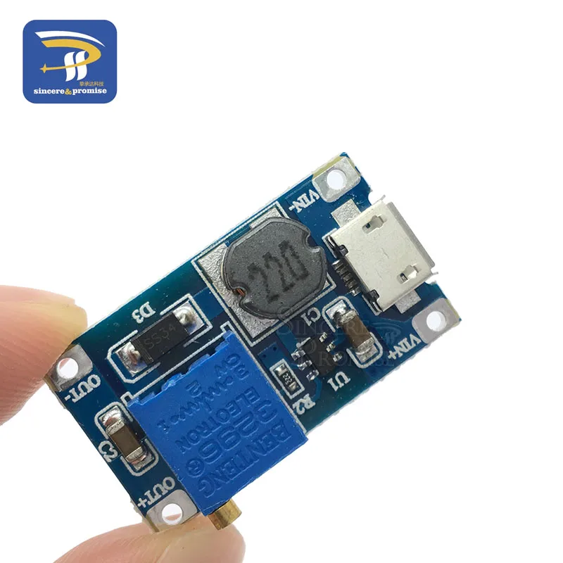 MT3608 DC-DC регулируемый Повышающий Модуль 2A повышение пластина Step Up Модуль с MICRO USB 2 V-24 V 5V 9V 12V 28V для Arduino
