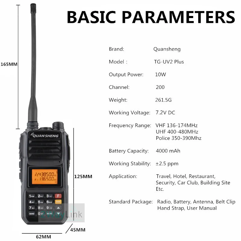 Портативная рация QuanSheng TG UV2 Plus трехдиапазонная (VHF/UHF/Police) мощность 10 Вт дальность