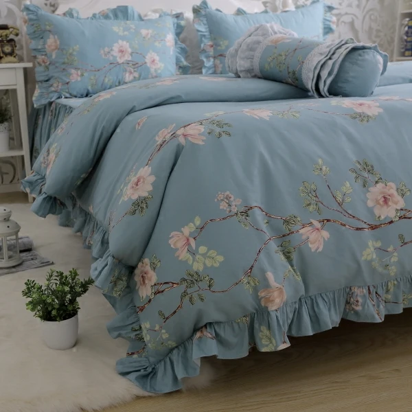 

Cotton Korean Ruffled Bed Dress Bedding Set Twill Plant Flower
