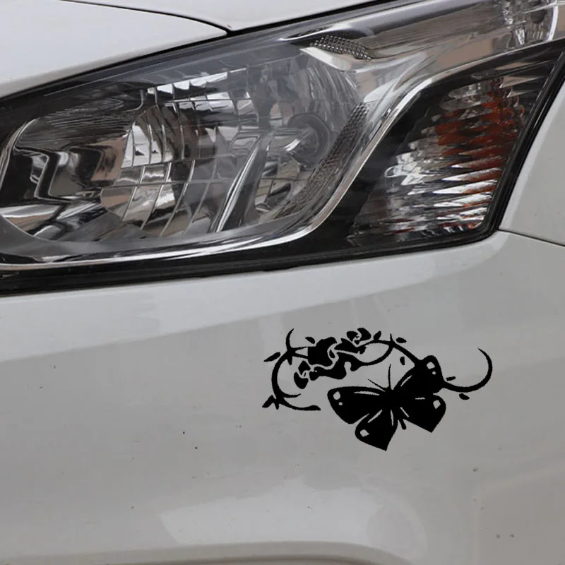 YJZT 17.3CM*9.5CM Attraction Butterfly Vinyl Car Sticker Decals Decor Black/Silver C24-0289 | Автомобили и мотоциклы