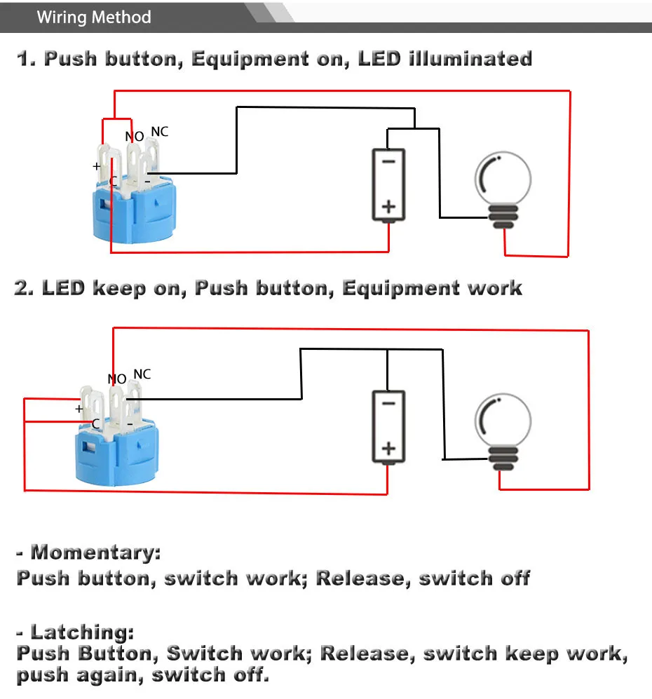 16mm LED Illuminated Flat Metal Push Button Switch on Off Latching 1NO1NC Momentary 12V 220V Red Green Blue Amber Led Switch