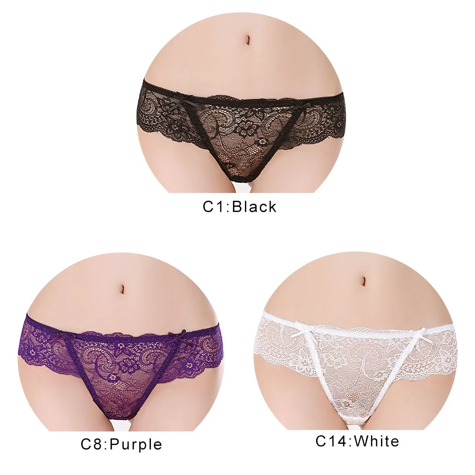 Black White Purple Кружевные Бесшовные женские хлопковые трусики стринги сексуальные стринги эротическое женское нижнее белье с низкой посадкой для женщин прозрачные трусы 3 шт. ROSI - Цвет: Black White Purple