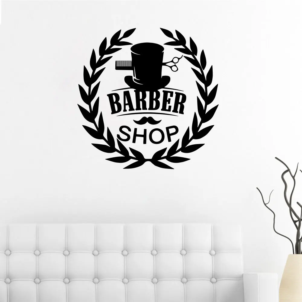 Vinyl Barber Shop Wall Sticker Haircut Beard Face Tools Logo Decal Hair Salon Removable Murals Cut Window Art | Дом и сад