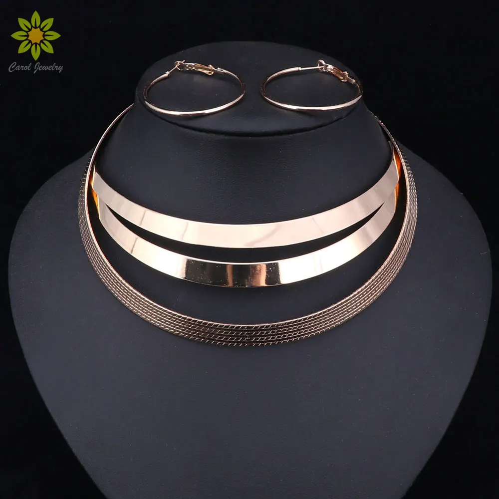 Африканский Золотой цвет ожерелье серьги набор роскошные свадебные нигерийские