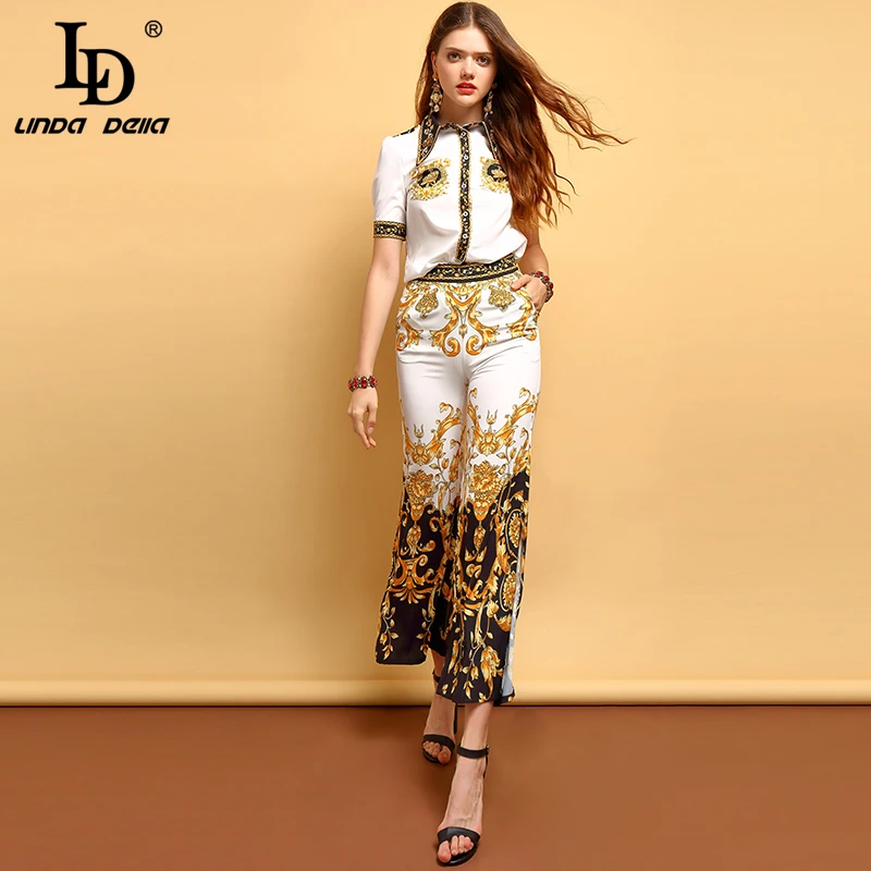 Женские винтажные костюмы LD LINDA DELLA рубашка с коротким рукавом и бисером