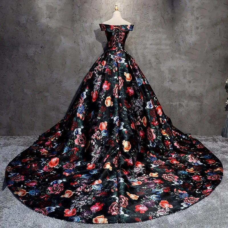 Vestido De Festa 2018 винтажное яркое вечернее платье с цветочным узором бальное