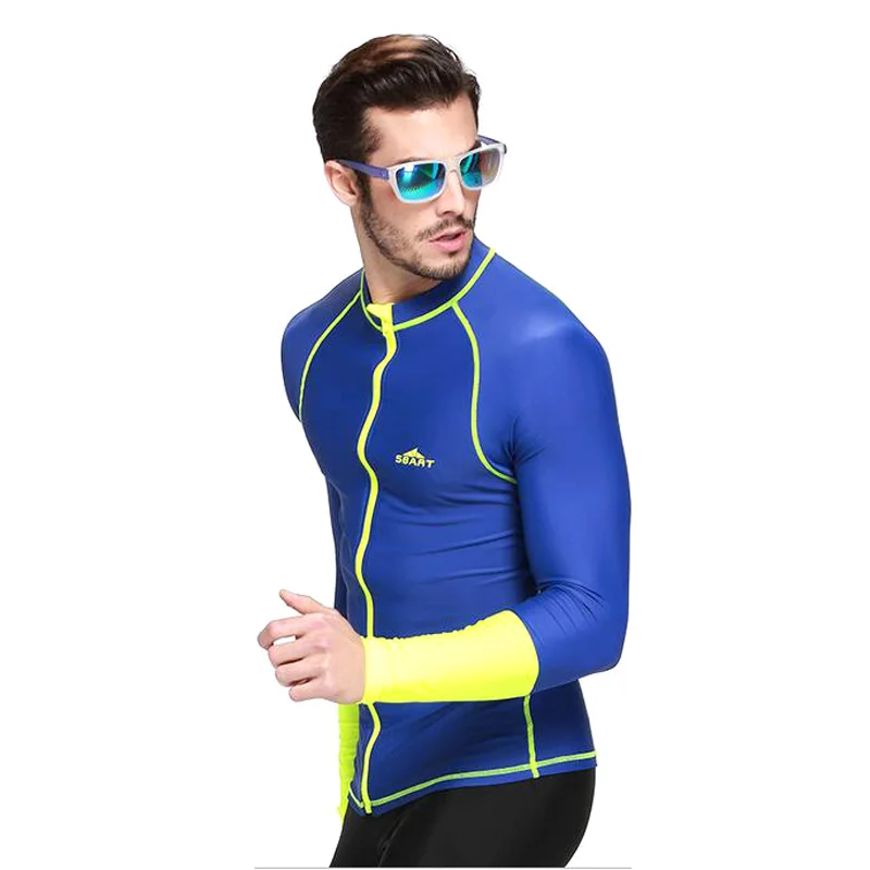 Синий мужской Сыпь Охранников С Длинным Рукавом Плавание Серфинг Дайвинг