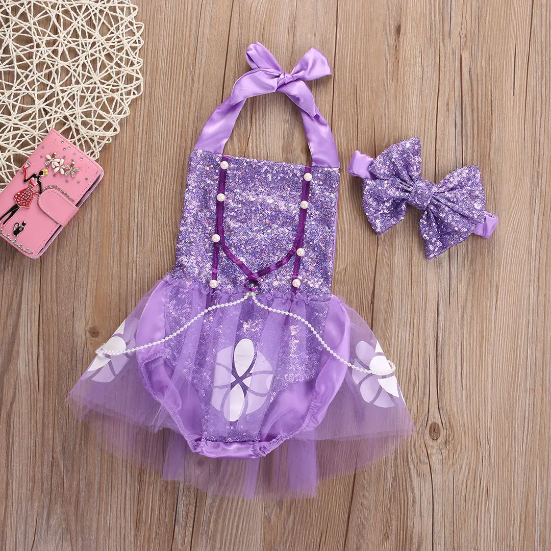 2017 Летний милый комбинезон для новорожденных девочек с пайетками София