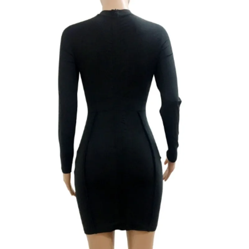 Приталенное с длинными рукавами мини платье Черное женское де noiva короткие