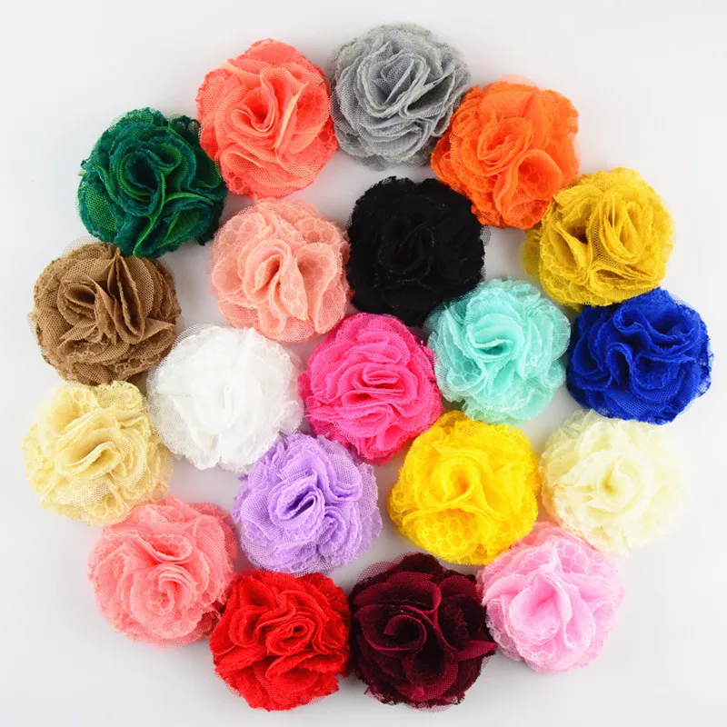 

Yundfly 10pcs 7CM Newborn Shabby Flower For DIY Hair Accessoreis Tulle Mesh Lace Flowers For DIY Baby Headbands Headwear