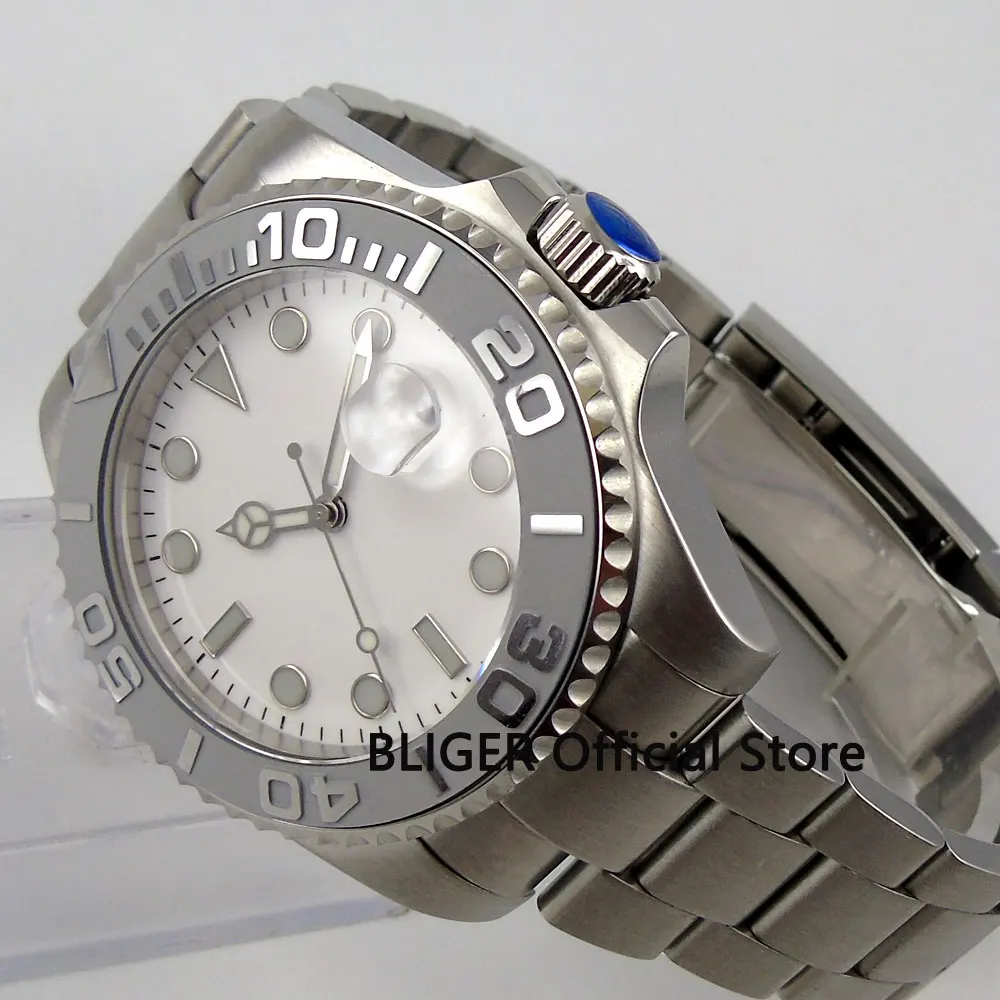Сапфировое стекло BLIGER 40 мм белый стерильный циферблат Мужские наручные часы