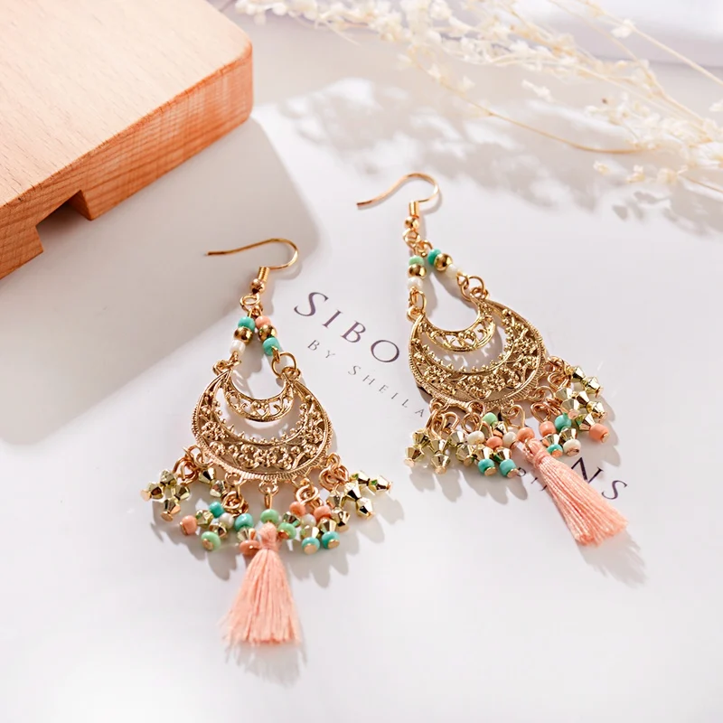 Винтажные богемные красочные бусины серьги jhumka для женщин этнические резные
