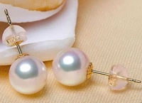 free shipping charming pair of round 9 10mm akoya white pearl earring 18k