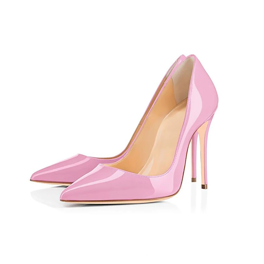Pink GENSHUO/12 /10см мелкой туфли-лодочки тонких высоких каблуках платье Вечерние обувь для офиса острый носок Летняя женская обувь на шпильке женские туфли-лодочки красного цвета из лакированной кожи на высоком каблуке - Цвет: Pink