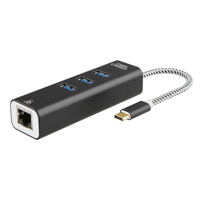 

USB-C Hub,USB Type C to 3USB 3.0 with Gigabit Ethernet Rj45 LAN Network Adapter,Compatible MacBook/Pro,Chromebook Pixel,