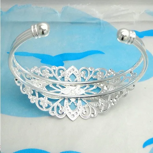 Браслеты из филигранных цветов серебристого цвета 2 шт. #22726|silver bracelets bangles|filigree