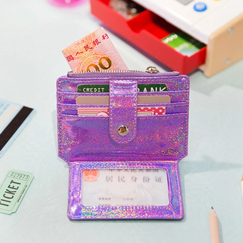 Женский Блестящий лазерный держатель для кредитных карт органайзер студентов