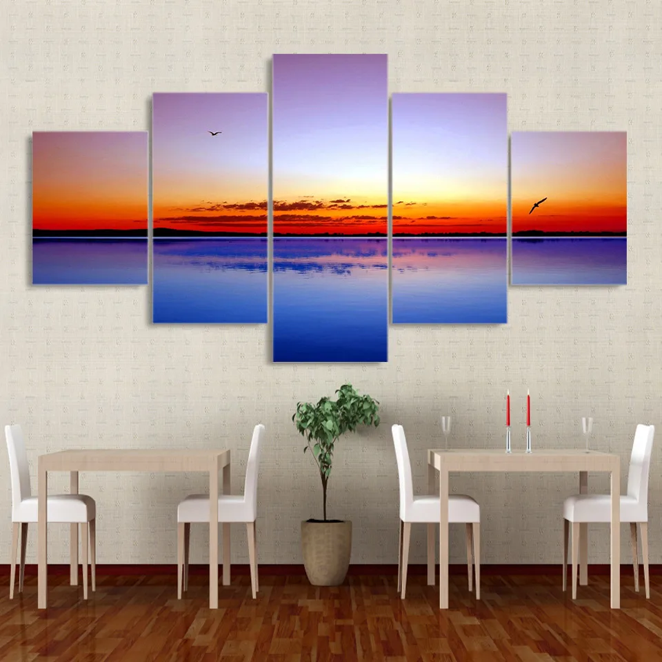 

Современные HD печатные настенные картины 5 штук озеро Розовое Небо закат домашний Декор Рамка холст картина плакат для гостиной