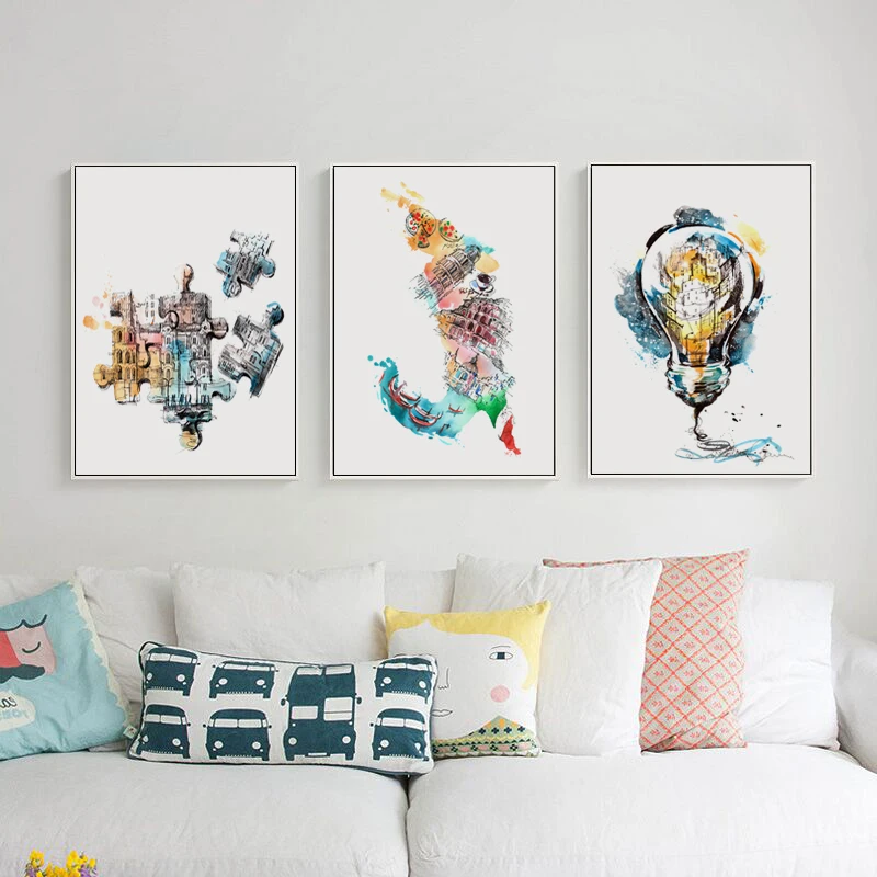 Абстрактная картина пазл с лампочками Картина на холсте А4 и А3 07 г|watercolors abstract|print