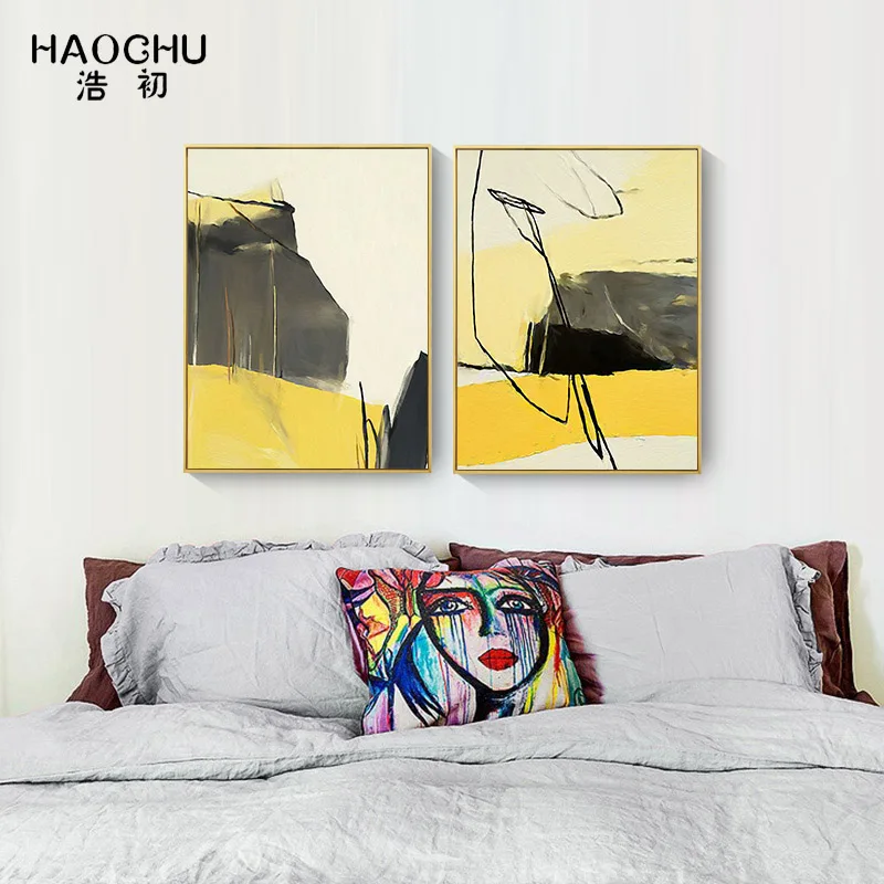 Абстрактные настенные плакаты от бренда HAOCHU желтые и серые картины декоративный