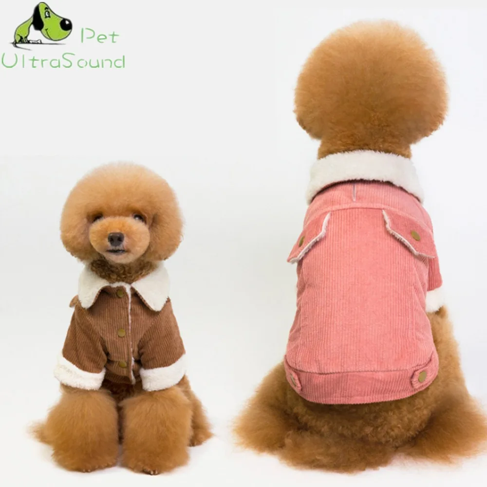

Winter Dog Coat Clothes Warm Soft Corduroy Pet Dog Vest Hoodie For Small Medium Dogs Classic Pattern Pink Coffee Colors