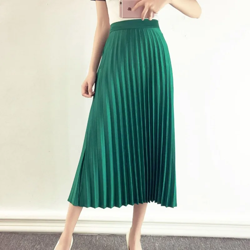Женская винтажная плиссированная юбка темно зеленая длинная макси с высокой