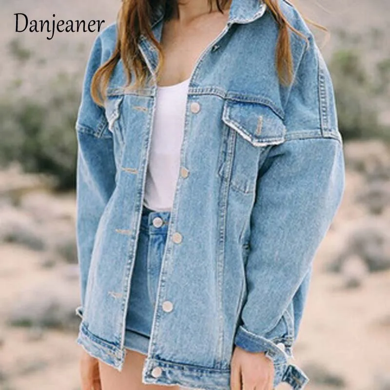 Женская джинсовая куртка Danjeaner Повседневная Свободная с отложным воротником и