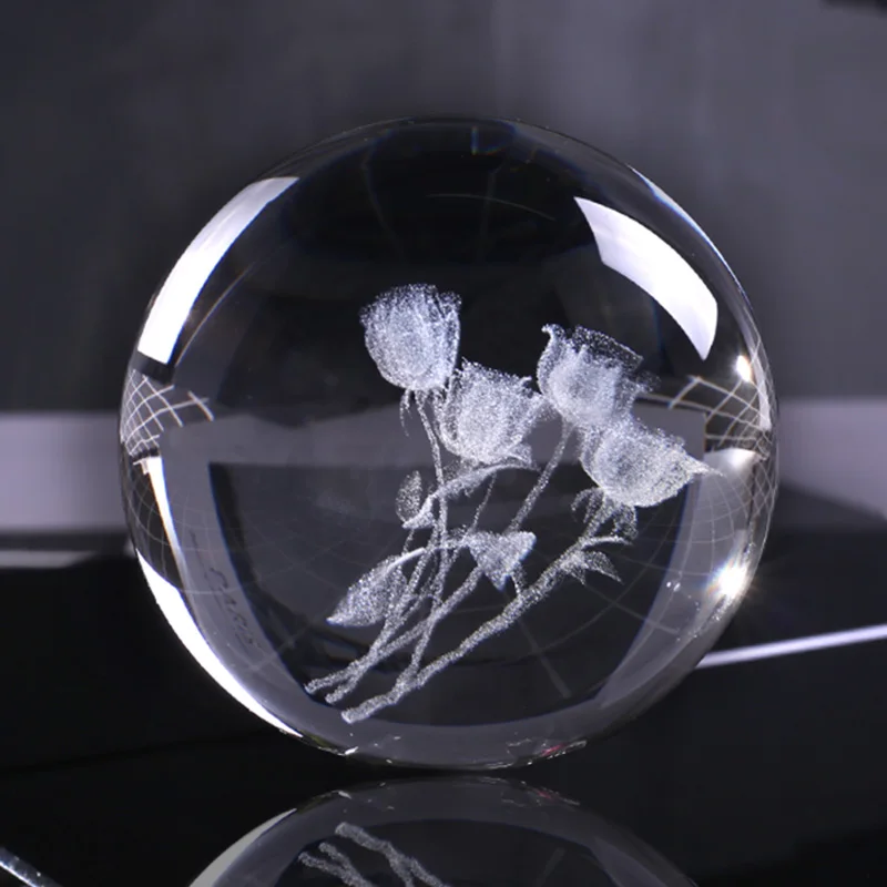 60mm 3D Laser Engraved A Bunch of Roses Sphere K9 Crystal Glass Ball for Birthday Gift Souvenir Home Decor Ornament Lovers | Дом и сад