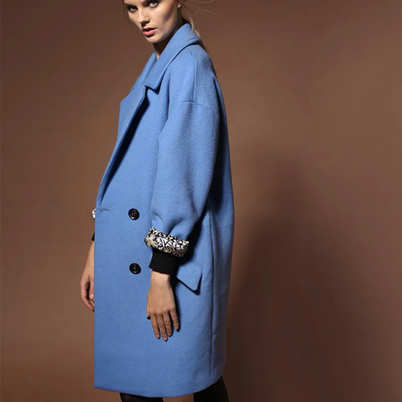 Женское шерстяное пальто 2017 Осень Зима Новая мода теплый нагрудный кокон базовое