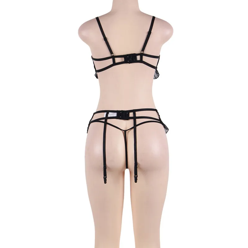 Comeonlover Lenceria Erotica jartier сексуальный комплект экзотическое ночное белье Черное кружево 3 шт. открытый промежность плюс сексуальный бюстгальтер открытая чашка RI80512