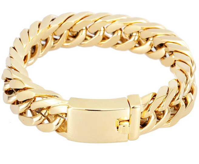

BRAND NEW HIGH QUALITY 95G HEAVY MEN`S JEWELRY GIFT BIKER 316L STAINLESS STEEL CUBAN CURB LINK GOLD BRACELET (8.5"x 14mm)