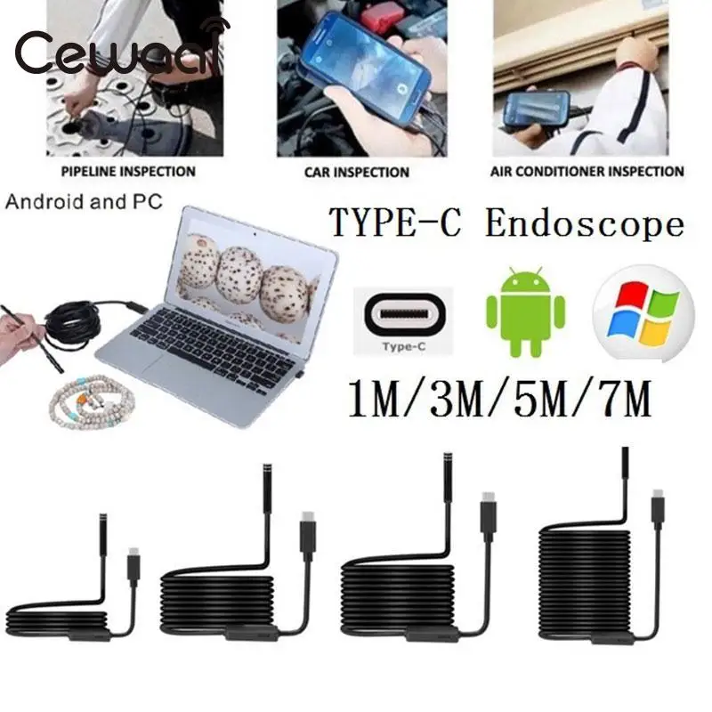 CEWAAL 8 мм 2MP 3 м Android телефон usb Тип C эндоскоп камера Водонепроницаемая видеокамера
