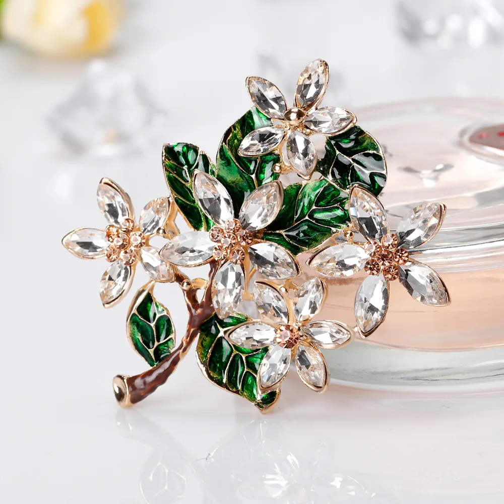K гаджетов зеленый лист Брошь Винтаж эмаль броши Bijoux FlowerAustrian Кристалл Хиджаб