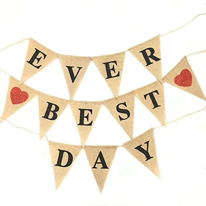 Ever Best Day баннер из мешковины флажки для оформления свадебных торжеств AA8073 | Дом и