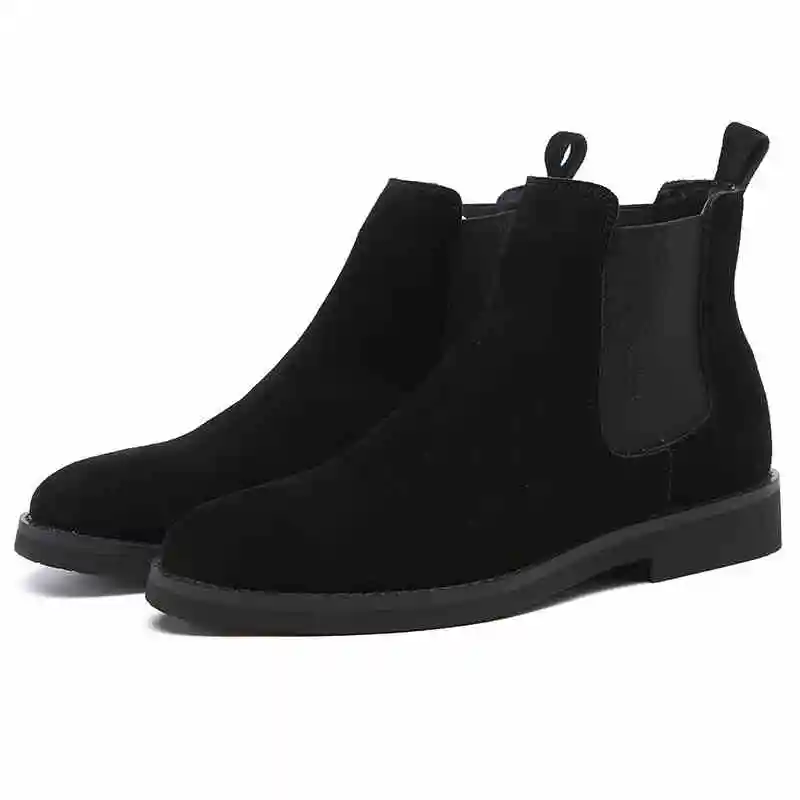 mens design famous brand genuine leather ankle boots point toe chelsea boot elastic band platform booties slip-on man shoes male