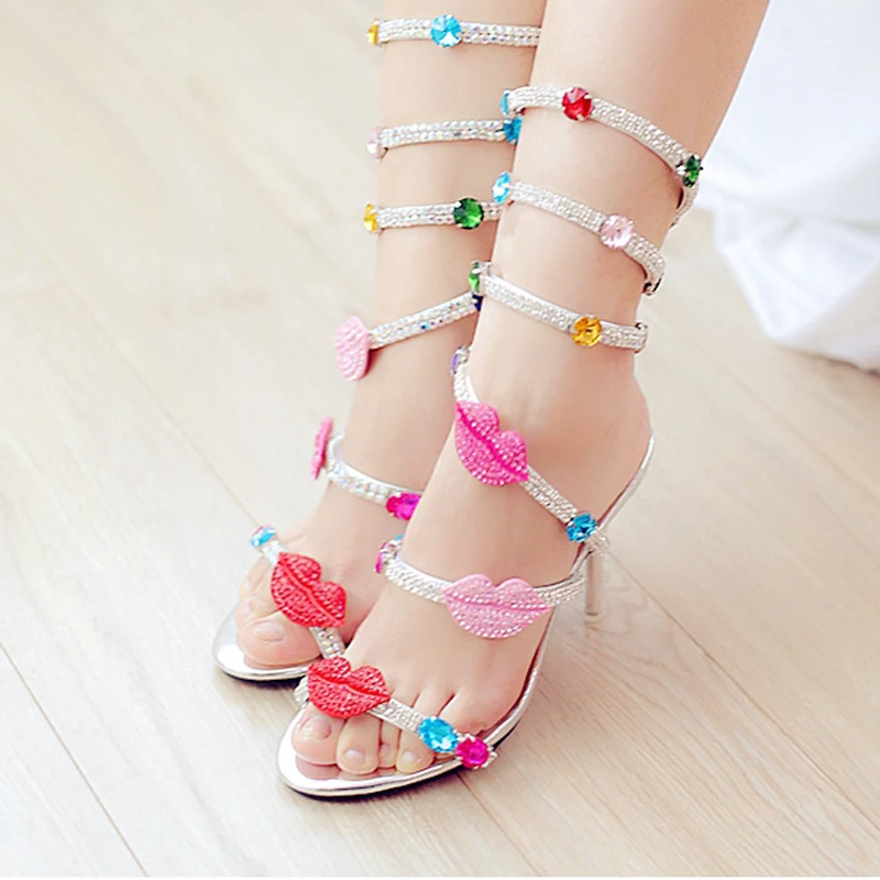 Летние женские сандалии с открытым носом стразы дизайнерские гладиаторы обувь