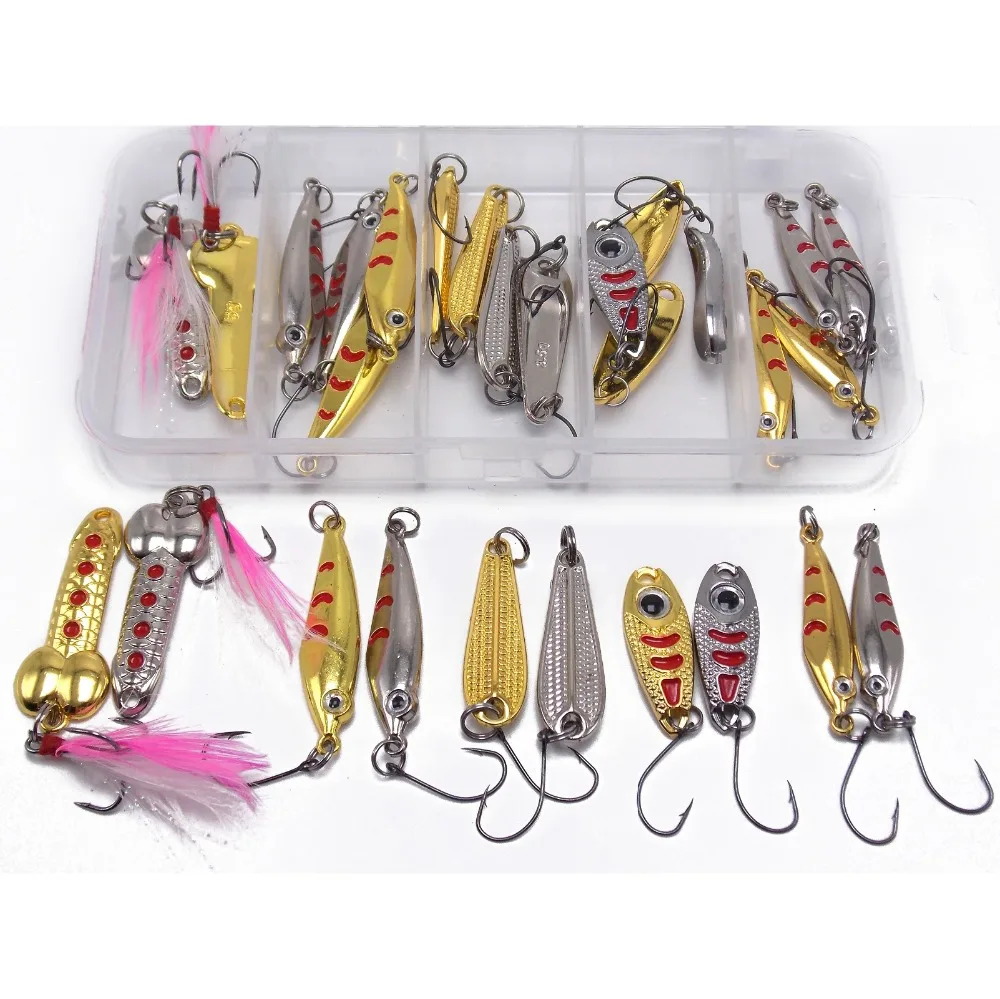 

CATCHSIF 29pcs Sinking Spoon 2g-7g jigs Blade Fishing Tackle Box
