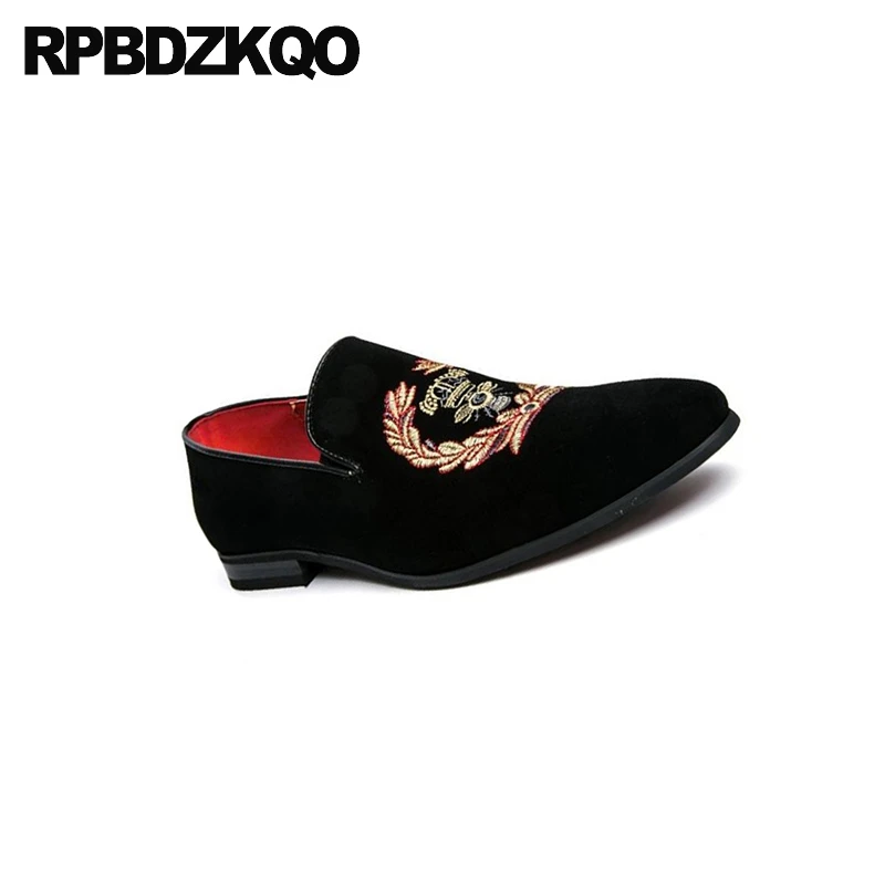 Embroidery Loafers Casual Black Velvet Mens Floral Embroided Slip On Cheap Large Size Rubber Pointed Toe Designer Flower Shoes | Обувь