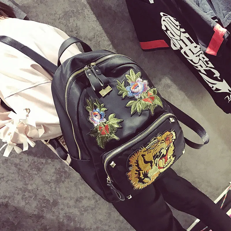 Новая мода Mochila Вышивка Тигр рюкзаки женские оксфорды путешествия школьная сумка