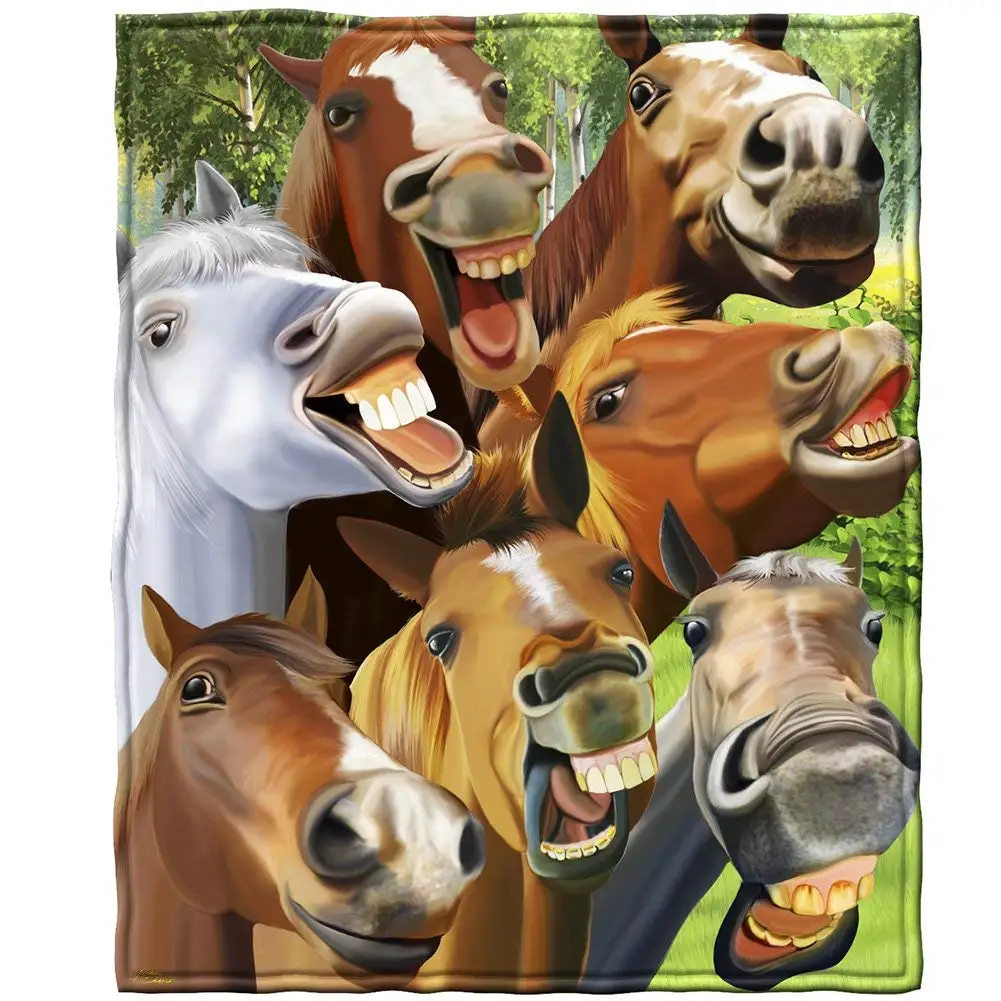 Horses Selfie Fleece Throw Custom Soft Blanket Weighted Christmas Hot Design 2018 Adult Kids Children | Дом и сад
