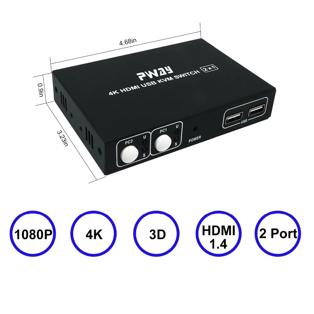 PWAY PW SH0201K 2 порта HDMI KVM переключатель с USB/HDMI кабель Поддержка 3D 4K * K/3840*2160/30Hz и