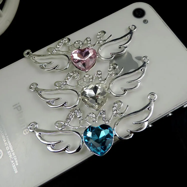4pcs per lot Rhinestone Cell Phone DIY Alloy Love Wing Crystal Heart Decoration charms | Украшения и аксессуары