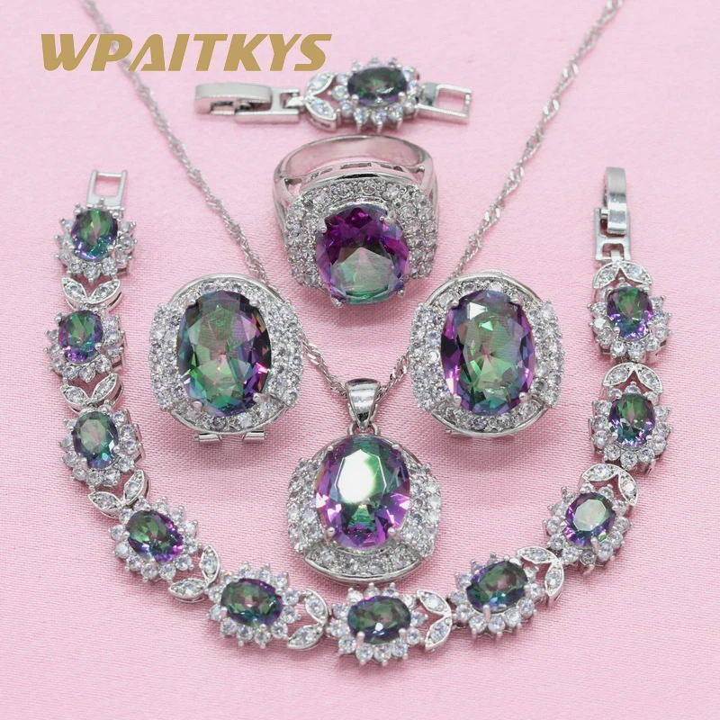 Женские наборы ювелирных изделий цветок многоцветный камень серебряный цвет
