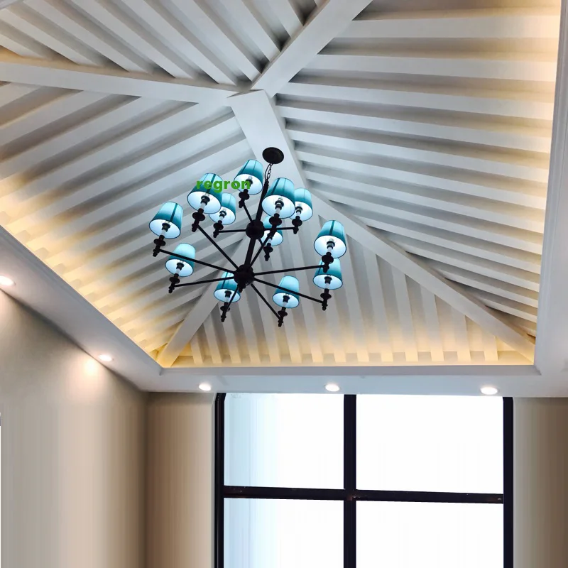 Американская винтажная лампа деревенская железная люстра led lamparas синий абажур