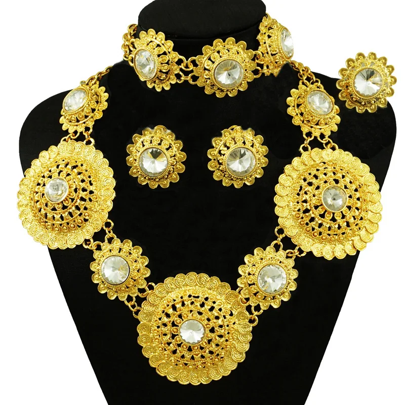 Комплект ювелирных изделий из колье серёг и браслета|jewelry set bracelet|african gold jewelry setfine |